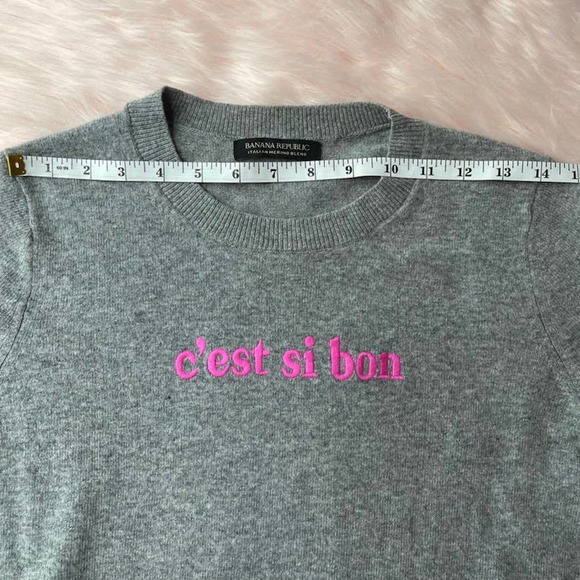 BANANA REPUBLIC Merino Wool Sweater C'est Si Bon Long Sleeve Gray - Size Small - Picture 7 of 10